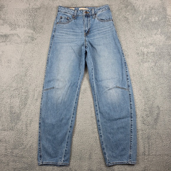 Levi's Denim - Levis Premium Baggy Dad Barrel Jeans Womens 24 Blue High Rise Relaxed Tapered